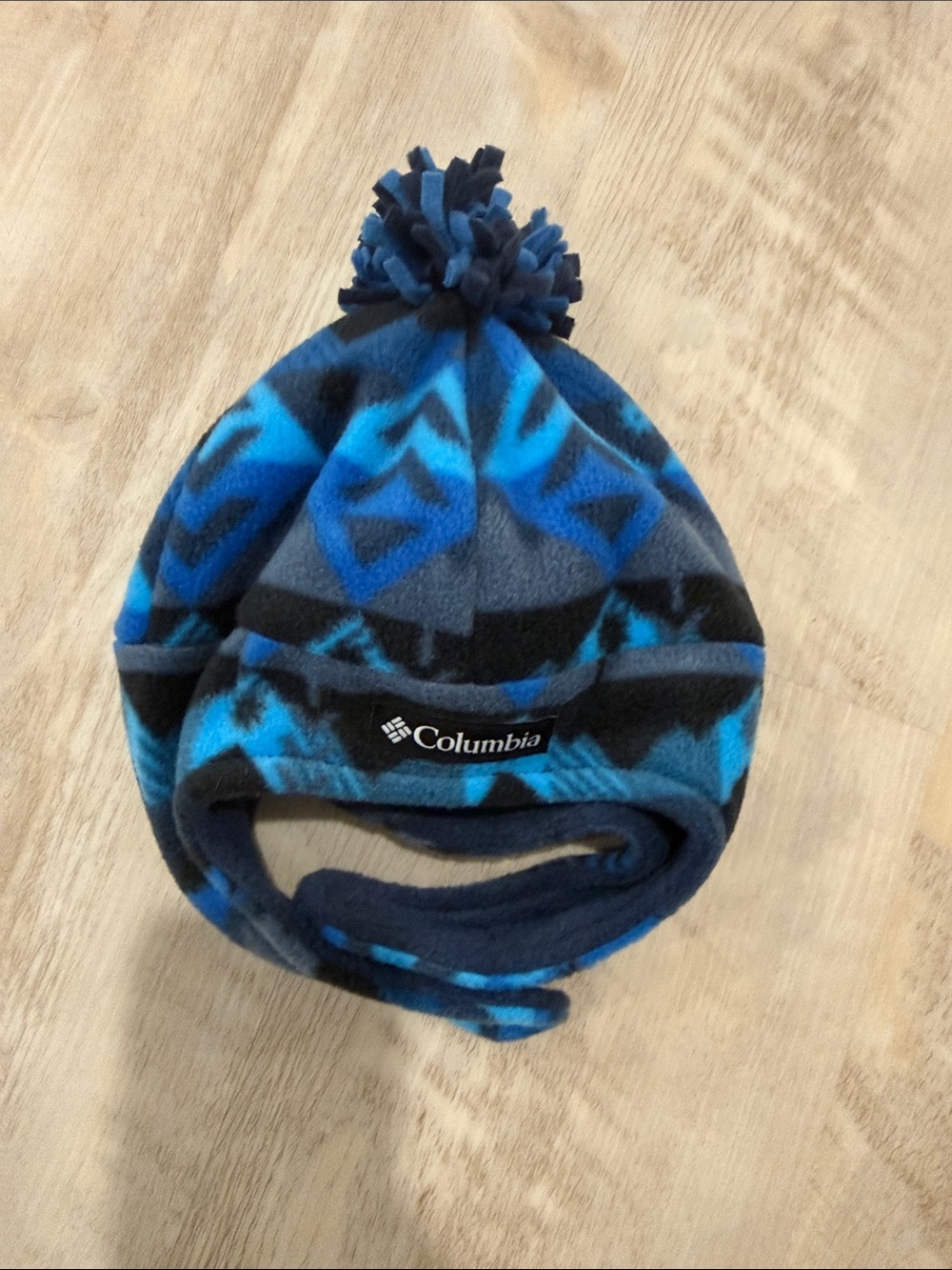 Columbia Kids Blue and Black Geometric Fleece Pom Hat